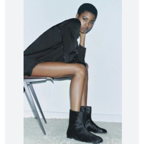 Zara Womens Leather Zip Ankle Boots Fur Skin Black US 9 EU 40 New 1102/410 - Picture 3 of 10